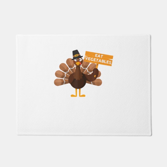 Turkey Eat Vegetables - Funny Vegan Thanksgiving  Doormat (Front)