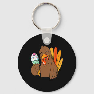 Turkey Eating Ice Cream Thanksgiving Day Funny Fal Key Ring