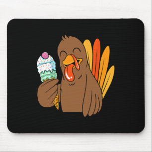 Turkey Eating Ice Cream Thanksgiving Day Funny Fal Mouse Pad