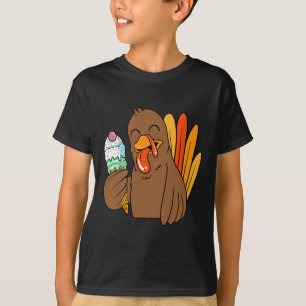 Turkey Eating Ice Cream Thanksgiving Day Funny Fal T-Shirt