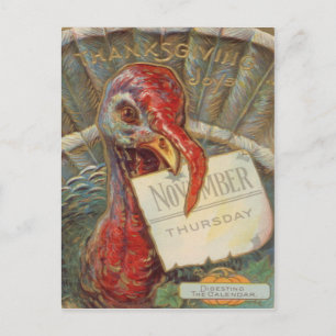 Turkey Eating November Calendar Postcard