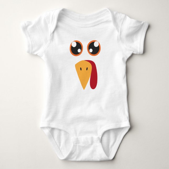 Turkey Face Cute Thanksgiving Baby Bodysuit (Front)