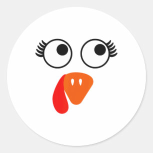 Turkey Face Eyelashes Halloween Thanksgiving Funny Classic Round Sticker