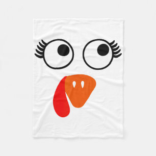 Turkey Face Eyelashes Halloween Thanksgiving Funny Fleece Blanket