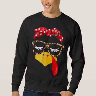 Turkey Face Eyelashes Leopard Glasses Funny Thanks Sweatshirt