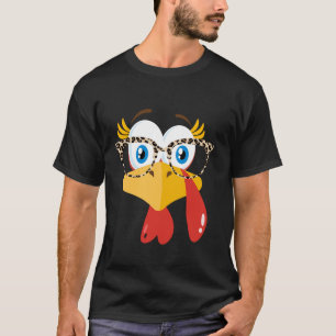 Turkey Face Eyelashes Leopard Glasses Funny Thanks T-Shirt
