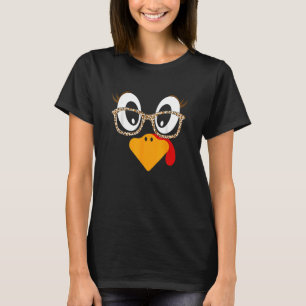 Turkey Face Eyelashes Leopard Glasses Thanksgivin T-Shirt
