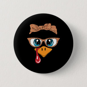 Turkey Face Eyelashes Leopard Gles Funny Thanksgiv 6 Cm Round Badge