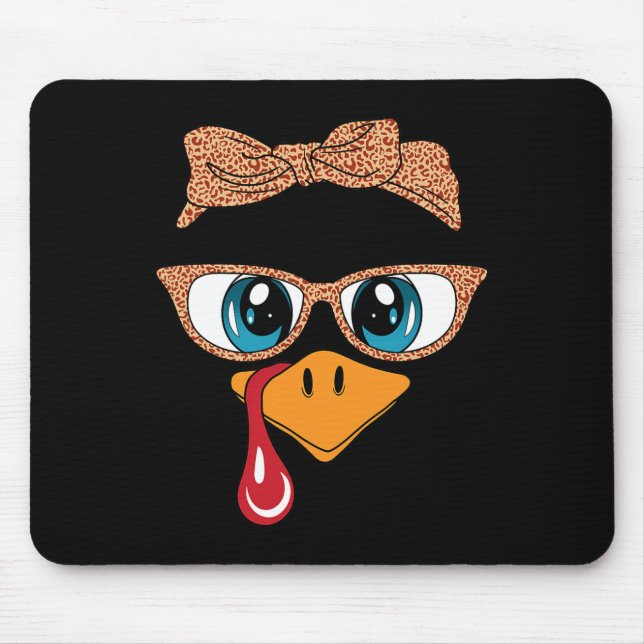 Turkey Face Eyelashes Leopard Gles Funny Thanksgiv Mouse Pad (Front)