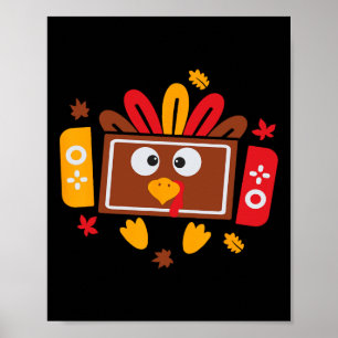 Turkey Face Funny Gaming Gamer Thanksgiving Men Bo Poster