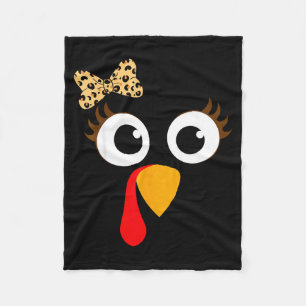 Turkey Face Girl Leopard Bow Thanksgiving Costume Fleece Blanket