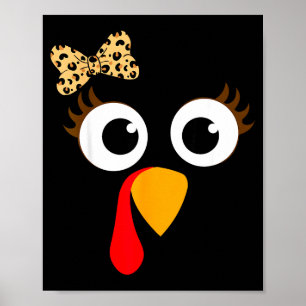 Turkey Face Girl Leopard Bow Thanksgiving Costume Poster