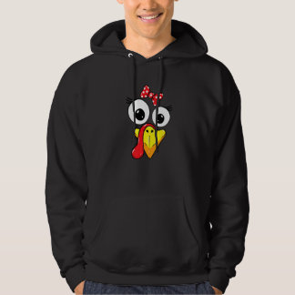 Turkey Face Girl Red Bow Kids Youth Thanksgiving Hoodie