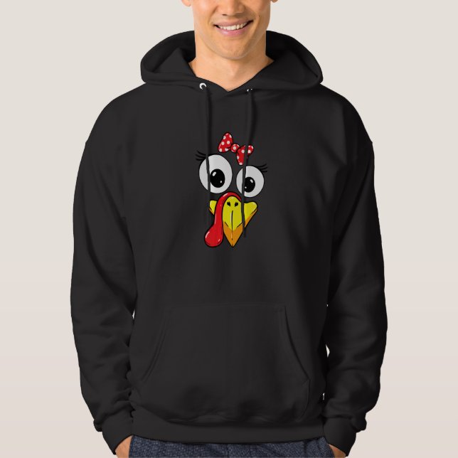 Turkey Face Girl Red Bow Kids Youth Thanksgiving Hoodie (Front)