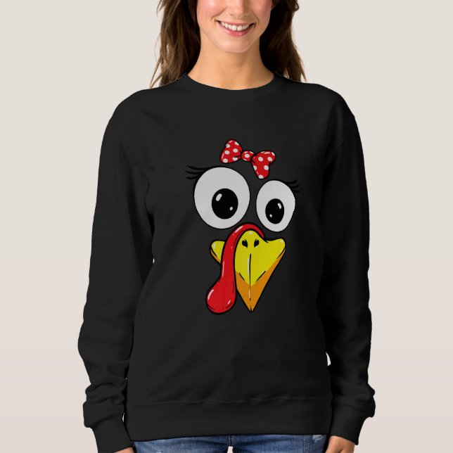 Turkey Face Girl Red Bow Kids Youth Thanksgiving Sweatshirt (Front)