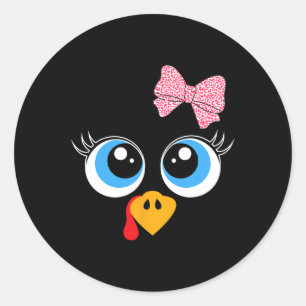 Turkey Face Girl Thanksgiving Costume Kids Toddler Classic Round Sticker