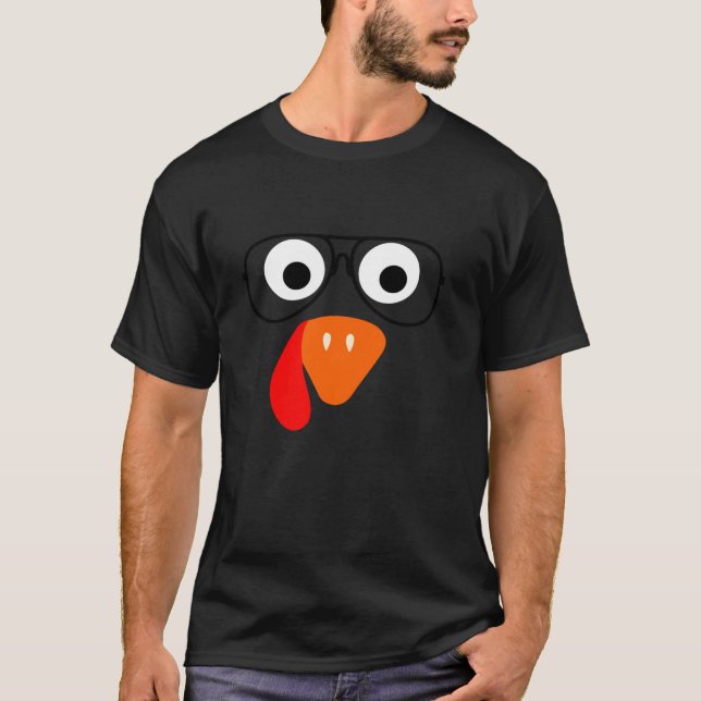 Turkey Face Glasses Thanksgiving Day Harvest Festi T-Shirt (Front)