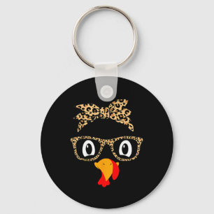 Turkey Face Gles Leopard Headnd Thanksgiving Women Key Ring