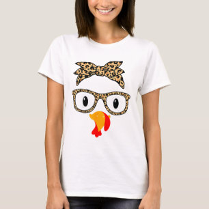 Turkey Face Gles Leopard Headnd Thanksgiving Women T-Shirt