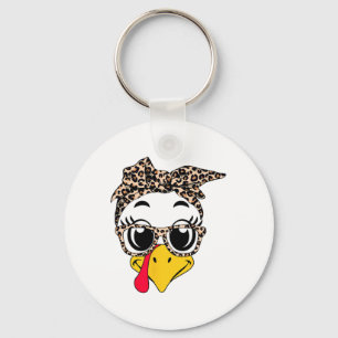 Turkey Face Headnd Leopard Thanksgiving Day Women Key Ring