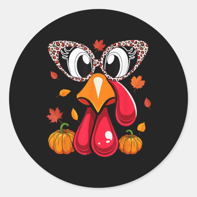 Turkey Face Leopard Gles Thanksgiving Hunting Squa Classic Round Sticker (Front)
