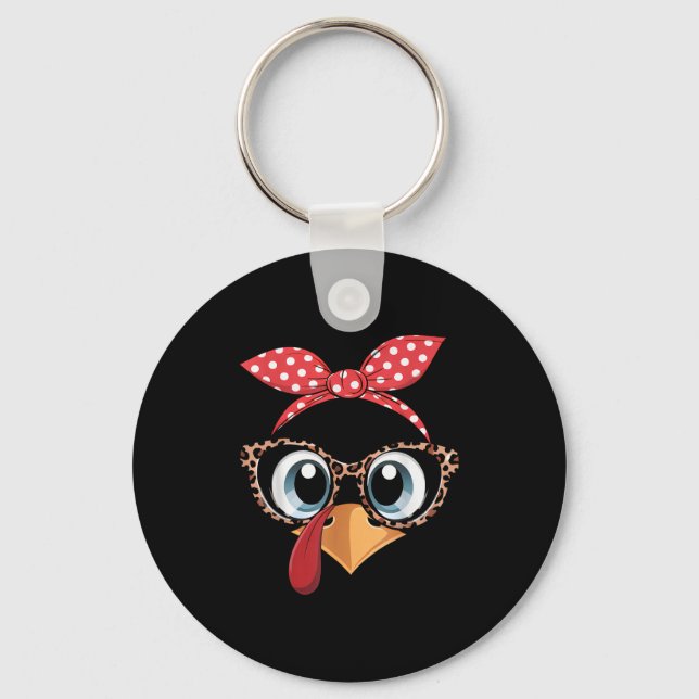Turkey Face Leopard Headband Thanksgiving Pilgrim  Key Ring (Front)