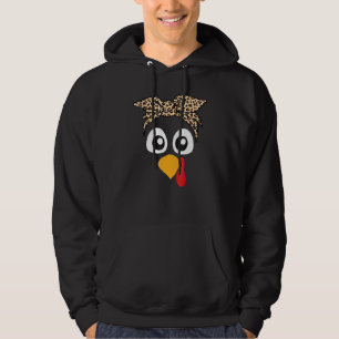Turkey Face Leopard Headband Womens Thanksgiving Hoodie