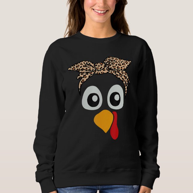Turkey Face Leopard Headband Womens Thanksgiving P Sweatshirt (Front)
