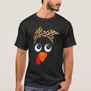 Turkey Face Leopard Headband Womens Thanksgiving P T-Shirt