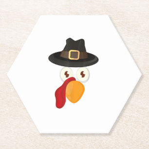 Turkey Face Shirt_ Funny Thanksgiving Turkey Pilgr Paper Coaster