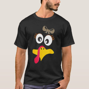 Turkey Face With Leopard Loop Thanksgiving Girls W T-Shirt