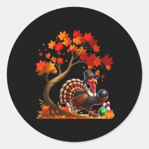 Turkey Fall Tree Thanksgiving Bowling Lover Player Classic Round Sticker