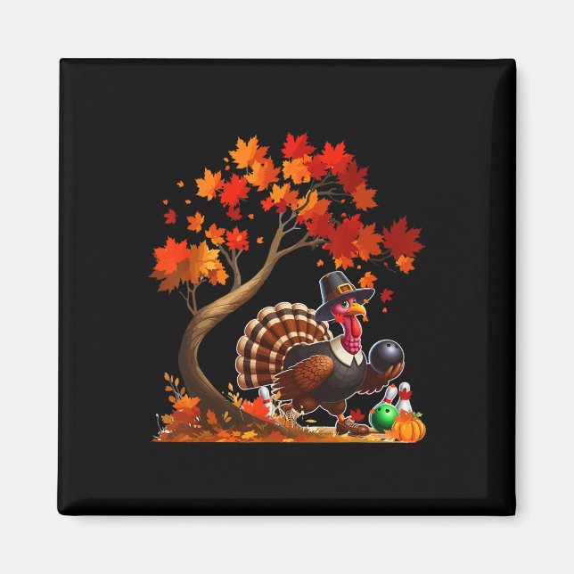 Turkey Fall Tree Thanksgiving Bowling Lover Player Magnet (Front)
