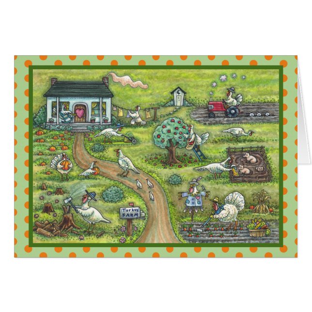 TURKEY FARM, COUNTRY THANKSGIVING GREETING CARD B (Front Horizontal)