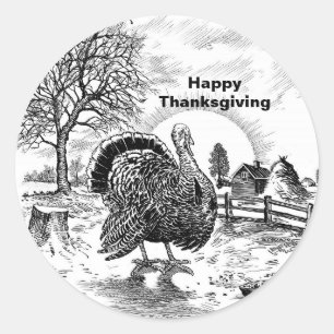 Turkey Farm Drawing Thanksgiving Classic Round Sticker