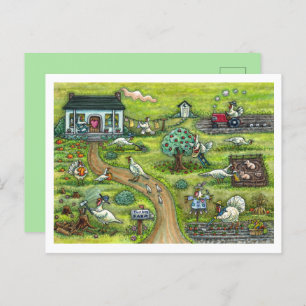 TURKEY FARM, HUMOROUS COUNTRY THANKSGIVING BIRDS HOLIDAY POSTCARD