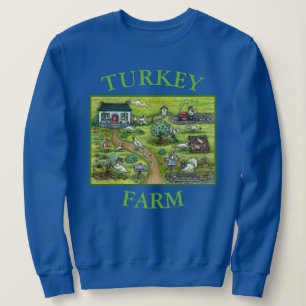 TURKEY FARM ILLUSTRATION, FUNNY THANKSGIVING BIRDS SWEATSHIRT