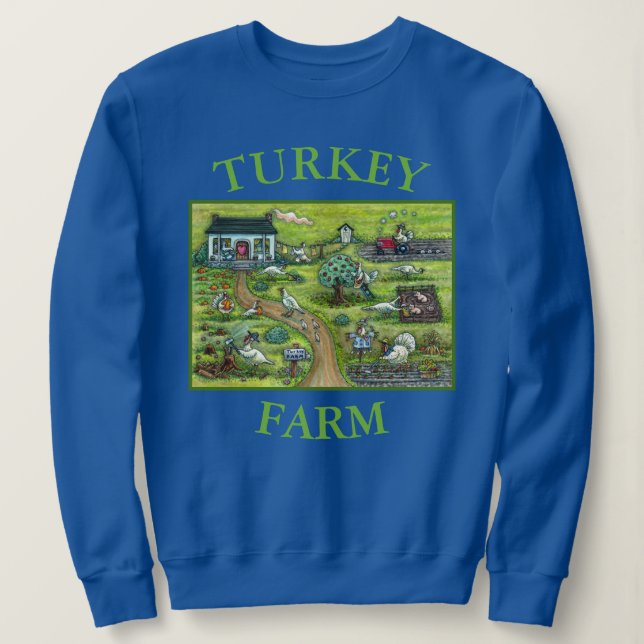 TURKEY FARM ILLUSTRATION, FUNNY THANKSGIVING BIRDS SWEATSHIRT (Design Front)