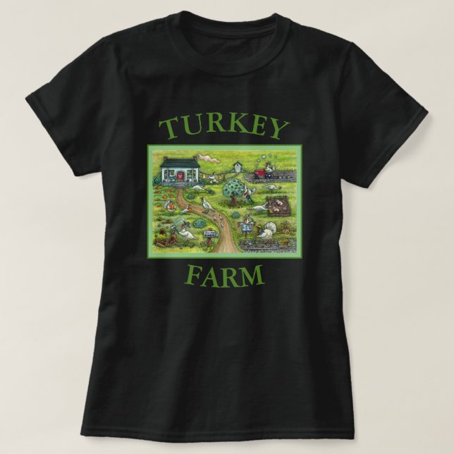 TURKEY FARM THANKSGIVING, HUMOROUS BIRDS BASIC T-Shirt (Design Front)