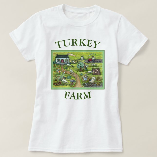 TURKEY FARM THANKSGIVING, HUMOROUS BIRDS BASIC T-Shirt (Design Front)