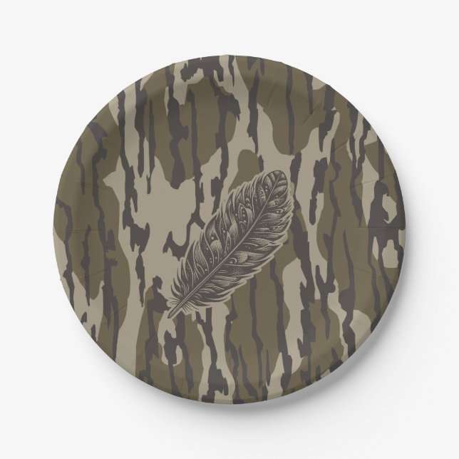 Turkey Feather Bottom Lands Camo Forest Paper Plate (Front)