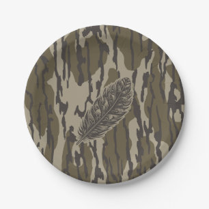 Turkey Feather Bottomland Camo Forest Camouflage Paper Plate