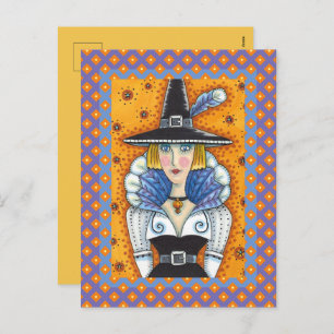 TURKEY FEATHER WITCH, A SALEM THANKSGIVING, FOLK HOLIDAY POSTCARD