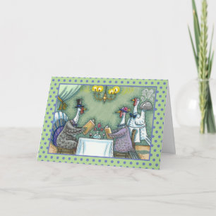 TURKEY FINE DINING, THANKSGIVING BIRD HUMOR Blank Card