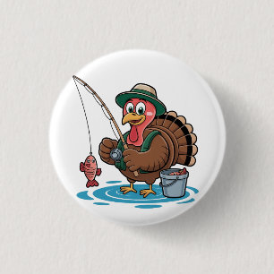 Turkey Fishing Thanksgiving Turkey Fisherman 3 Cm Round Badge