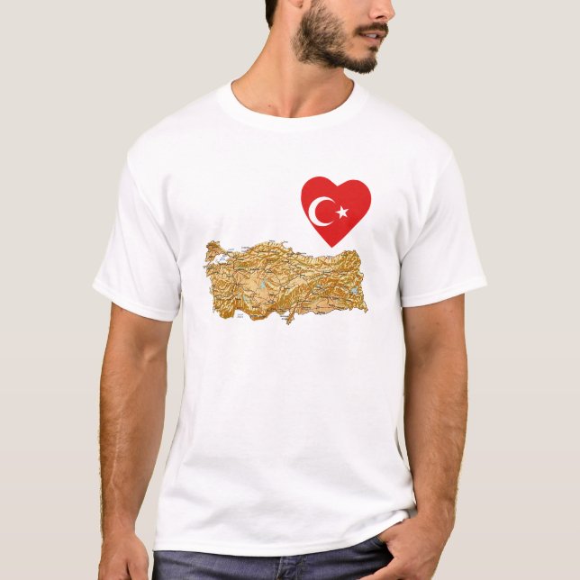 Turkey Flag Heart and Map T-Shirt (Front)