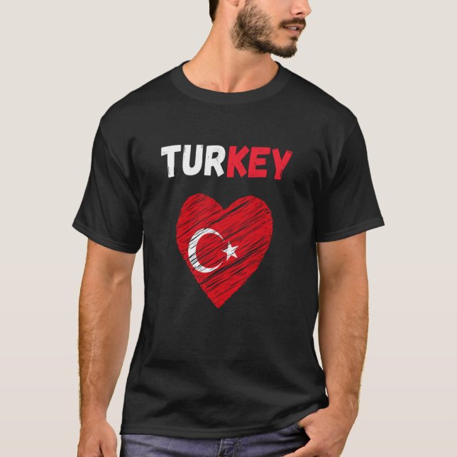 Turkey Flag Holiday Turkey Heart Turkish Flag T-Shirt (Front)