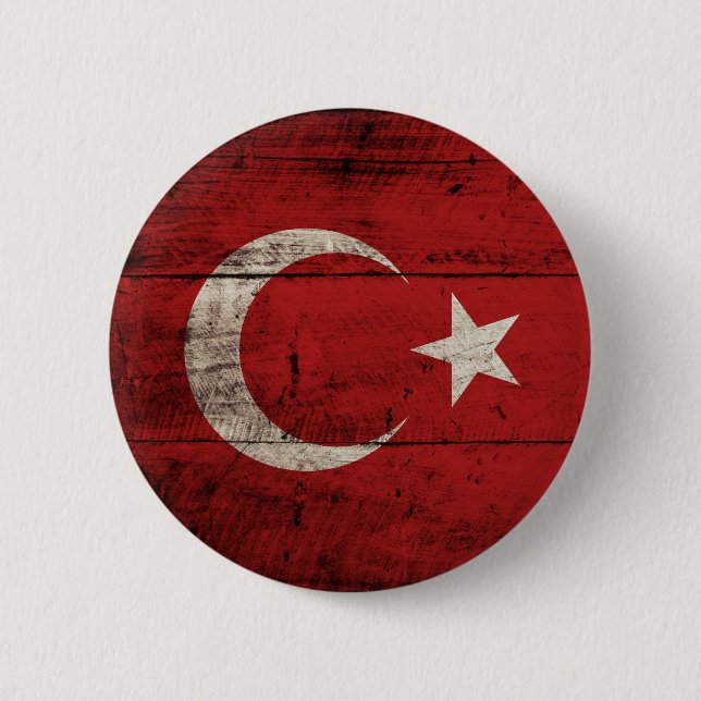Turkey Flag on Old Wood Grain 6 Cm Round Badge (Front)