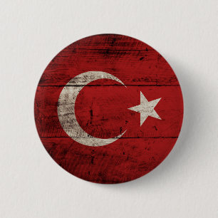 Turkey Flag on Old Wood Grain 6 Cm Round Badge
