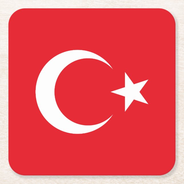 Turkey Flag Square Paper Coaster (Front)